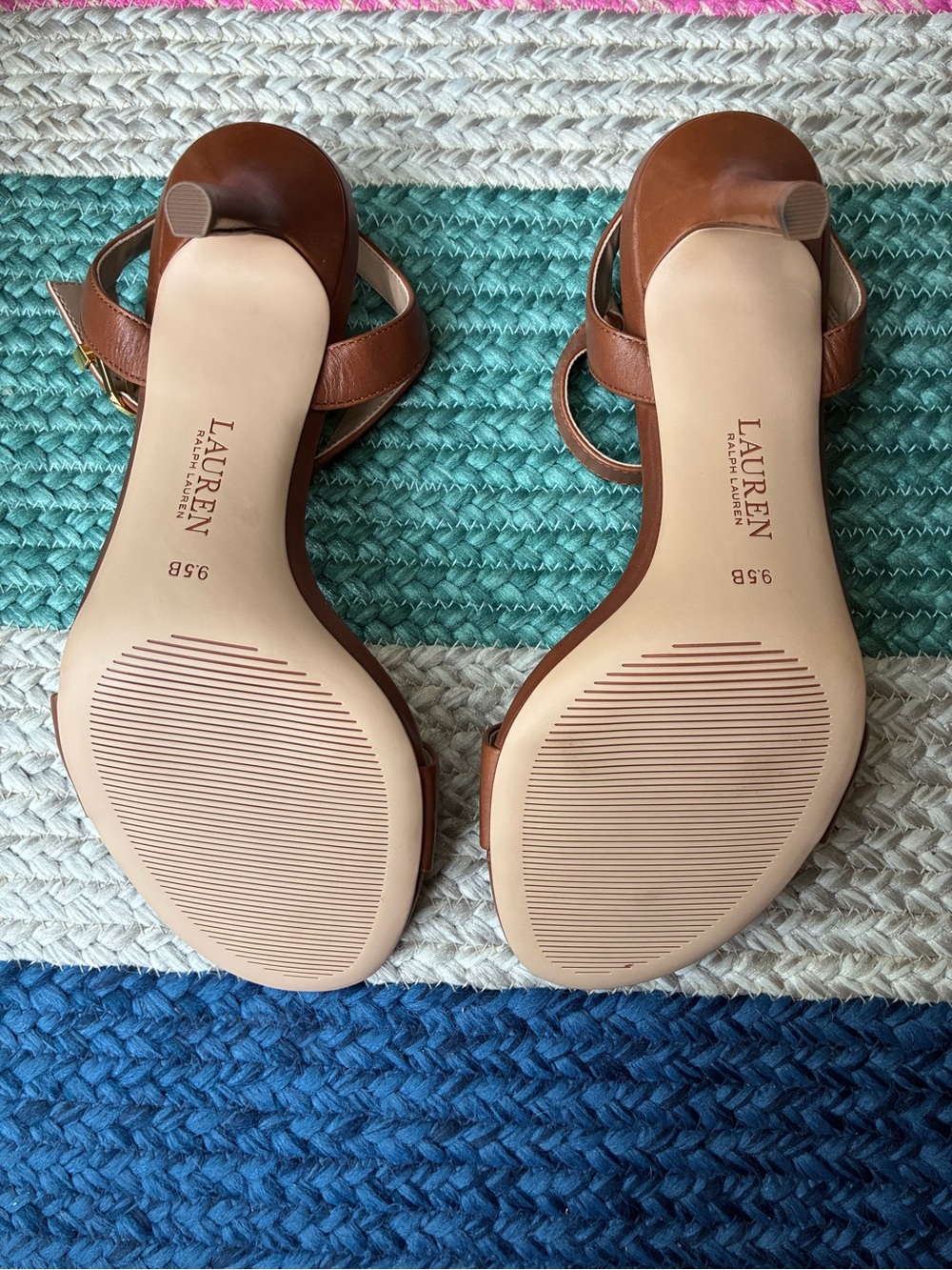 Lauren Ralph Lauren Tan Leather Ankle Strap Stiletto Heels Sandals 9.5B - Picture 4 of 4